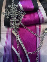 Load image into Gallery viewer, Pink & Purple Pearl Necklace Tie with Cross Brooch – Handmade Statement Tie Necklace | The V Resale Boutique