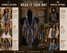 Load image into Gallery viewer, Copper Denim Fringe Necklace | Handmade Upcycled Denim Statement Necklace | Western Boho Festival Accessory | One-of-a-Kind Wearable Art