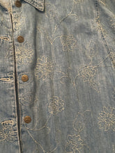 Load image into Gallery viewer, Faith-Inspired Embroidered Denim Jacket | Size 16 | Custom Patch Christian Statement Jacket