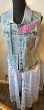 Load image into Gallery viewer, Women’s “Blessed” Denim Size XL Vest with Full-Length Lace Overlay – Summer Boho Layering Piece