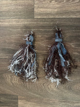 Load image into Gallery viewer, Upcycled Denim Fringe Necklace & Tassel Earrings Set | Handmade Boho Western Statement Jewelry