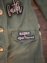 Load image into Gallery viewer, Faith & Fierce Upcycled Peplum Jacket – Mental Health Awareness Statement Jacket | Custom Women’s Boutique Fashion