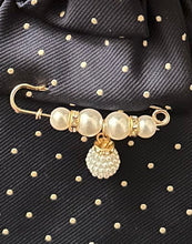 Load image into Gallery viewer, Navy Blue Polka Dot Necktie Necklace with Pearl Accent Bar – Statement Boutique Jewelry