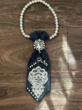 Load image into Gallery viewer, Queen Denim, Lace, and Pearls Statement Necklace Tie