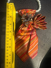 Load image into Gallery viewer, Autumn Elegance Upcycled Necktie Statement Necklace with Pearls and Jeweled Brooch