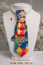 Load image into Gallery viewer, Autism Awareness Statement Necktie Necklace | Custom Brooch Embellished Tie | Bold Faith & Love Design
