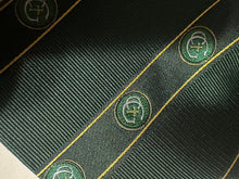 Load image into Gallery viewer, Green Striped Necktie Statement Necklace with Crystal Brooch and Bee Accent