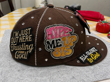 Load image into Gallery viewer, Faith-Based Custom Rhinestone size 7-5/8 fitted Hat – “Fashion Junkie” Christian Streetwear Cap