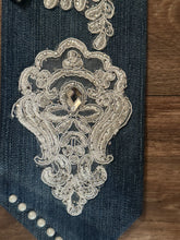 Load image into Gallery viewer, Denim Statement Necktie Necklace | Upcycled Glam Western-Inspired Fashion Accessory | Handmade Boutique Jewelry