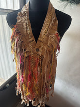 Load image into Gallery viewer, Boho Fringe Denim Vest Necklace – Handmade Upcycled Statement Piece | Western Festival Fashion | One-of-a-Kind Wearable Art
