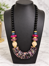 Load image into Gallery viewer, Statement Multicolor Beaded Necklace | Black, Pink & Gold Chunky Boho Necklace | Colorful Artisan-Style Women’s Jewelry
