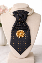 Load image into Gallery viewer, Navy & Gold Ascot Statement Necklace with Pearl Strand |