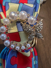 Load image into Gallery viewer, Autism Awareness Puzzle Tie Necklace – Pearl Statement Jewelry