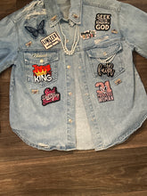 Load image into Gallery viewer, Faith Inspired Embellished Denim Jacket (Size Medium) | Custom Christian Statement Jacket
