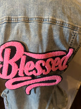 Load image into Gallery viewer, Women’s “Blessed” Denim Size XL Vest with Full-Length Lace Overlay – Summer Boho Layering Piece