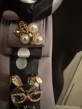 Load image into Gallery viewer, Couture Polka Dot Necktie Statement Necklace with Rhinestone Lady Brooch | One of a Kind Wearable Art