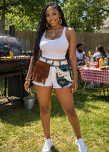 Load image into Gallery viewer, Custom Denim Apron Shorts Overlay – Reworked Abercrombie & Fitch Denim Statement Piece