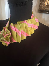 Load image into Gallery viewer, Statement Ruffle Tie Necklace – Pink & Gold Butterfly Accent