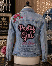 Load image into Gallery viewer, Pretty Girl Custom Evolution Indigo Denim Jacket | Handcrafted Bling Statement Jacket