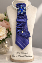 Load image into Gallery viewer, Royal Blue Pearl Necklace Tie with Rhinestone Brooch – Handmade Statement Necklace Tie for Women | 252 Bling & The V Resale Boutique