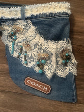 Load image into Gallery viewer, Upcycled Denim Apron Skirt with Fringe & Embellished Pockets | Western Boho Statement Piece
