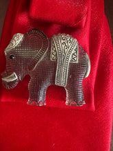 Load image into Gallery viewer, Red Satin Statement Necktie Necklace with Lucite Elephant Brooch & Crystal Floral Accent