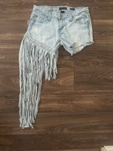 Load image into Gallery viewer, Upcycled Aeropostale Fringe Denim Shorts – Size 3/4 Women’s Western Festival Cutoffs | One-of-a-Kind Cowgirl Shorts