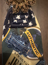 Load image into Gallery viewer, Upcycled Denim & Structure Patriotic Necktie Necklace | Statement Tie Necklace | Handmade Boutique