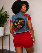 Load image into Gallery viewer, She Has Grace & Soul one of a kind Denim Vest size XL