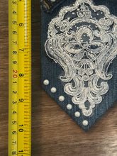 Load image into Gallery viewer, Queen Denim, Lace, and Pearls Statement Necklace Tie