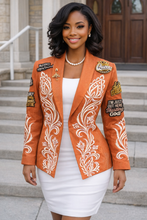 Load image into Gallery viewer, “Grace & Fire Statement Blazer – Faith-Inspired Embroidered Jacket” size medium l