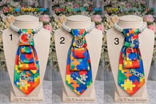 Load image into Gallery viewer, Autism Awareness Statement Necktie Necklace | Custom Brooch Embellished Tie | Bold Faith & Love Design