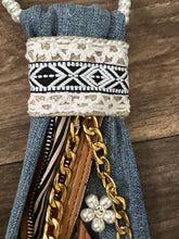 Load image into Gallery viewer, Upcycled Denim Statement Necklace | Boho Luxe Mixed Media Jewelry | 252 Bling Exclusive