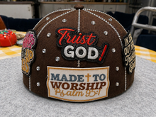 Load image into Gallery viewer, Faith-Based Custom Rhinestone size 7-5/8 fitted Hat – “Fashion Junkie” Christian Streetwear Cap