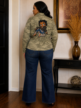 Load image into Gallery viewer, Custom Bling Camo Jacket – Women’s Statement Piece (Size Large Juniors)