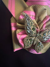 Load image into Gallery viewer, Statement Ruffle Tie Necklace – Pink & Gold Butterfly Accent