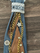 Load image into Gallery viewer, Upcycled Denim Statement Necklace | Boho Luxe Mixed Media Jewelry | 252 Bling Exclusive
