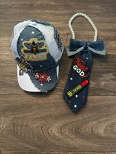 Load image into Gallery viewer, Faith & Designer Inspired Bling Set – Custom Embellished Hat & Statement Necklace