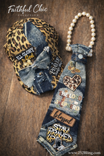 Load image into Gallery viewer, Faith-Based Denim & Leopard Print Hat and Necklace Set | Christian Statement Fashion | “Stay Prayed Up” Inspirational Accessories | Faithful Chic Collection