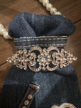 Load image into Gallery viewer, Denim Statement Necktie Necklace | Upcycled Glam Western-Inspired Fashion Accessory | Handmade Boutique Jewelry