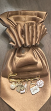 Load image into Gallery viewer, Champagne Satin Statement Bow Necklace with Charm Detail SculptFold™ Necktie Necklace