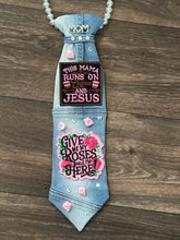 Load image into Gallery viewer, Mother’s Day Denim Tie Necklace – “Mom” Statement Bling (One of a Kind)