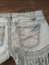 Load image into Gallery viewer, Upcycled Aeropostale Fringe Denim Shorts – Size 3/4 Women’s Western Festival Cutoffs | One-of-a-Kind Cowgirl Shorts