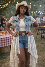 Load image into Gallery viewer, She Got It From God Bohemian Denim & Lace upcycle vest