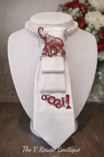 Load image into Gallery viewer, Crimson Elephant Necktie Necklace | Upcycled Statement Jewelry