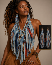 Load image into Gallery viewer, Denim Reborn Statement Necklace | One-of-a-Kind Upcycled Wearable Art