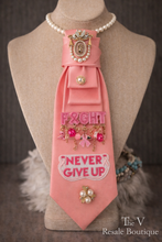 Load image into Gallery viewer, Breast Cancer Awareness Statement Tie | Pink Fight Never Give Up Tie | Faith Over Fear Inspirational Fashion Accessory