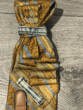 Load image into Gallery viewer, Upcycled Necktie Necklace with Denim, Pearls & Vintage-Inspired Details