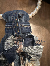 Load image into Gallery viewer, Upcycled Denim Necktie Necklace “Blessed & Highly Favored” | Handmade Statement Necklace | Faith Inspired Denim Jewelry