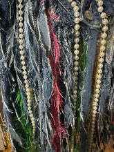 Load image into Gallery viewer, Denim Pearl Statement Necklace Set | Upcycled Fringe Jewelry with Matching Earrings